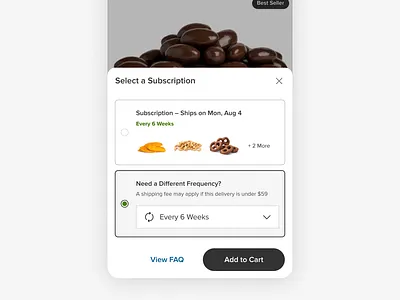Subscription Product Activation Modal activation cart e commerce frequency mobile modal pdp snacks subscription ui uiux design