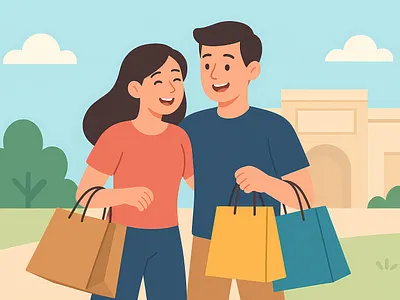 Happy Couple Shopping Vector illustration animation app branding cartoon design funny game graphic design illustration logo market shopping software ui vector
