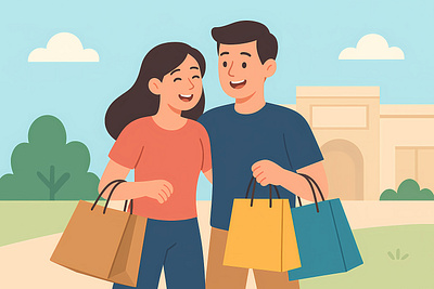 Happy Couple Shopping Vector illustration animation app branding cartoon design funny game graphic design illustration logo market shopping software ui vector
