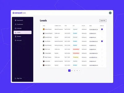 Carousel Leads app carousel design heyo interface list table ui ux web