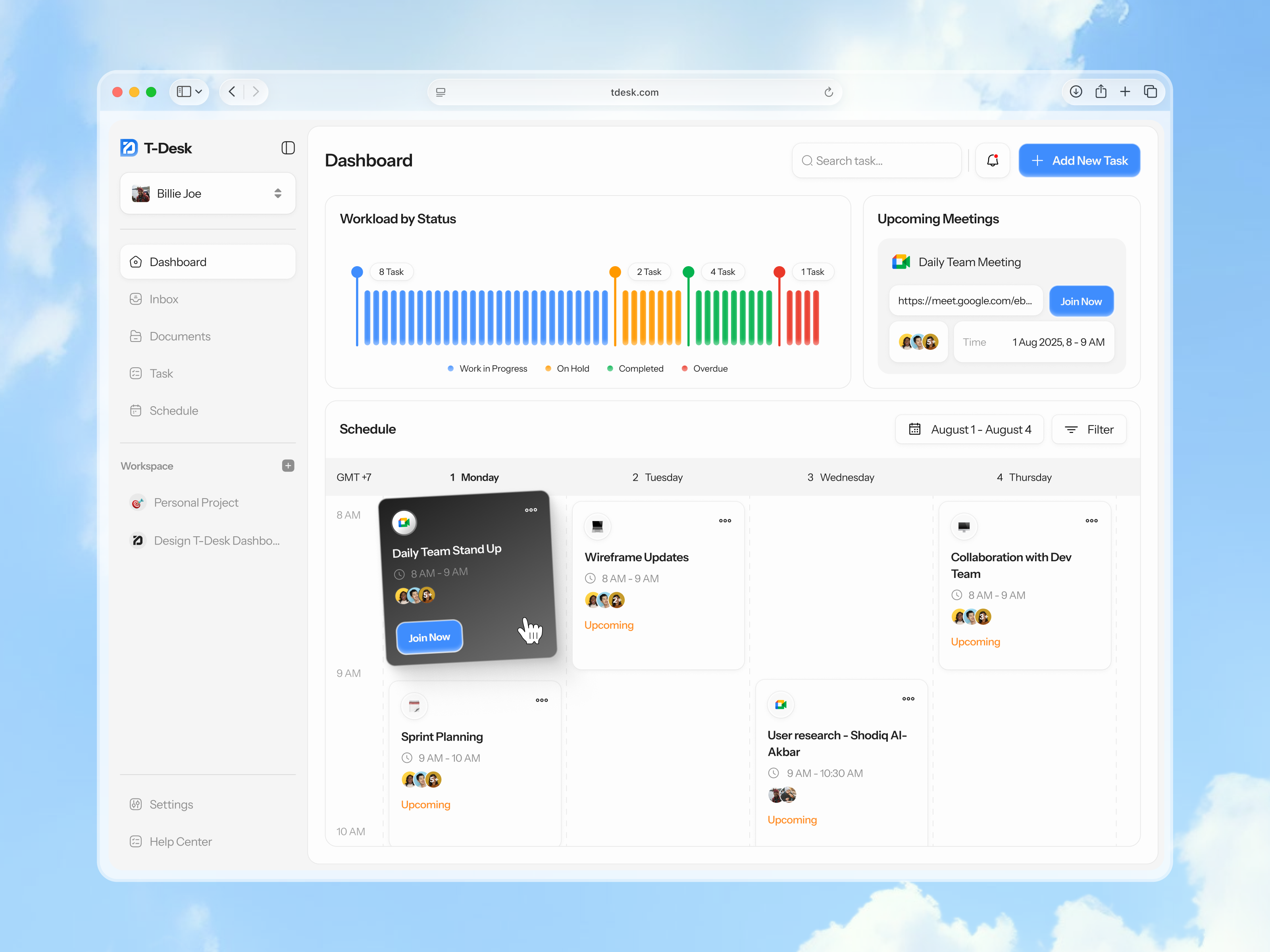 T-Desk - Task Management Dashboard activity dashboard calendar clean dashboard management dashboard task management design figma kanban minimalist productivity project management project management board task app task list task management task management app task management saas task tracker ui