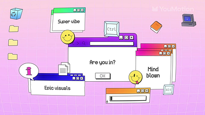 Epic Visual Pop-Ups aesthetic colorful computer creative design digital epic funky gradient mindblown neon nostalgia pixel playful popup retro vibe visuals windows youmotion