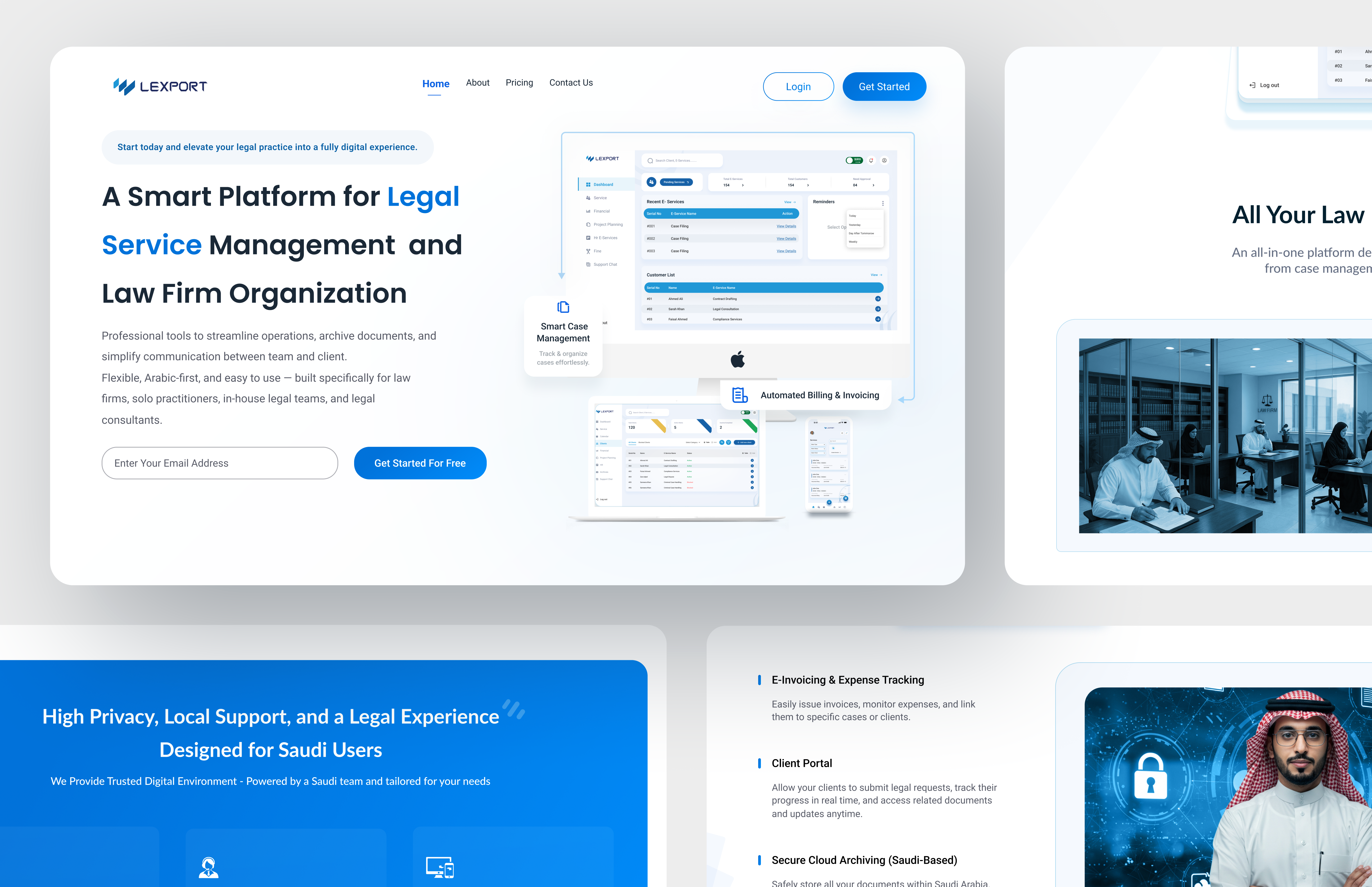 Lexport Law Firm Management Platform UI UX Designer designer designer job findwork hero section high jobs landing page law law designer law firm law firms lawfirm legal product designer tech ui ui ux designer ux website website design
