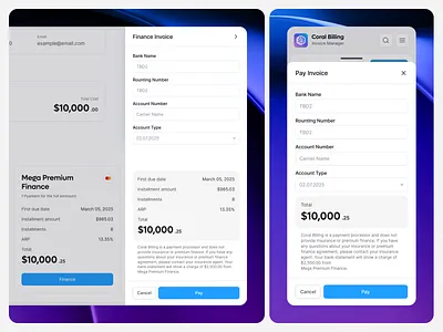 Coral Billing – Payment Flow UI clean ui dashboard design subscription figma finance financial ux fintech invoice ui invoicing modern ui money payment payment flow product design saas design ui ux web app web design