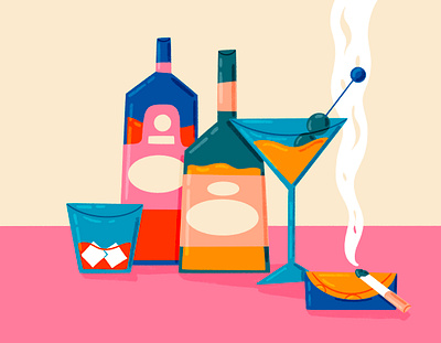 Cocktails Party 2d alcohol cigarette cocktail editorial illustration martini procreate whiskey