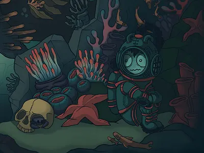 Under Water art concept concept art concept illustration illustration man raster raster illustration skull under water water