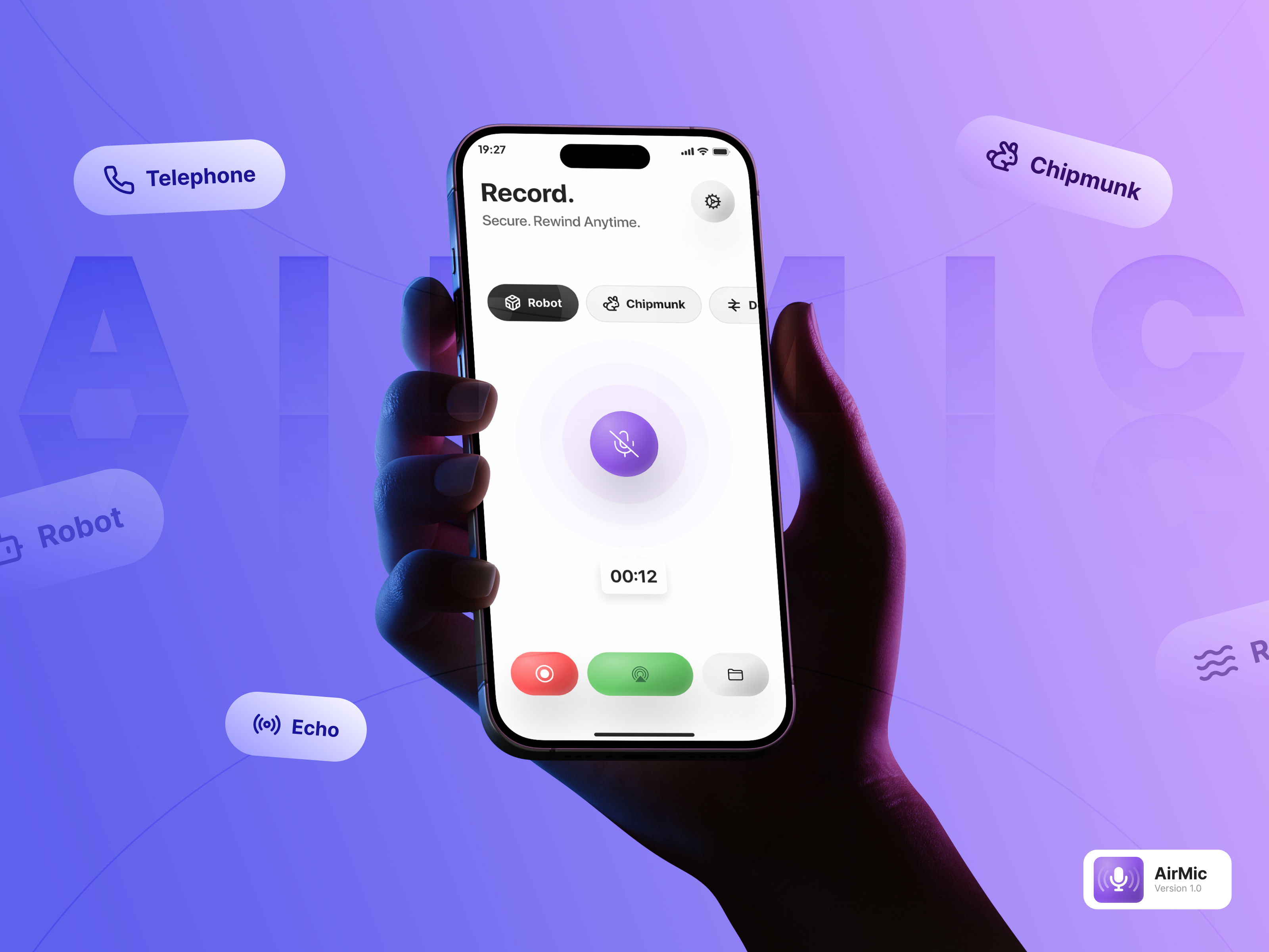 AirMic – Your Wireless Mic for Crystal-Clear Audio airmic appdesign appstore audioapp figma gradient iosdesign microphone mobileapp moderninterface productdesign purple recordingapp ui uidesign uxdesign voiceapp wirelessmic
