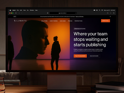 Luniate - AI Fintech Website ai article blog cms dark theme fintech futuristic homepage landing page mobile orange pricing responsive saas ui ui design web design webflow website