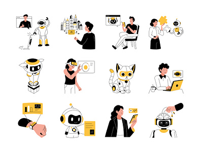 Virtual reality illustrations artificial intelligence character illustrations vector vr illustrations