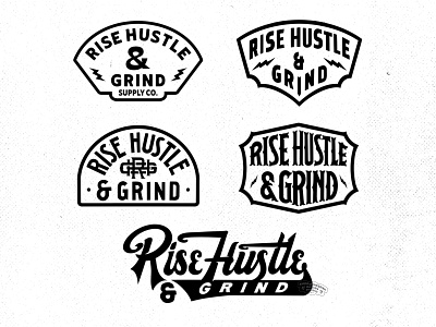 Rise, Hustle, & Grind Badge Design badge design branding custom typography customlettering graphic design hand made handdrawn handlettering lettering logo logotype patch design typography vintagedesign