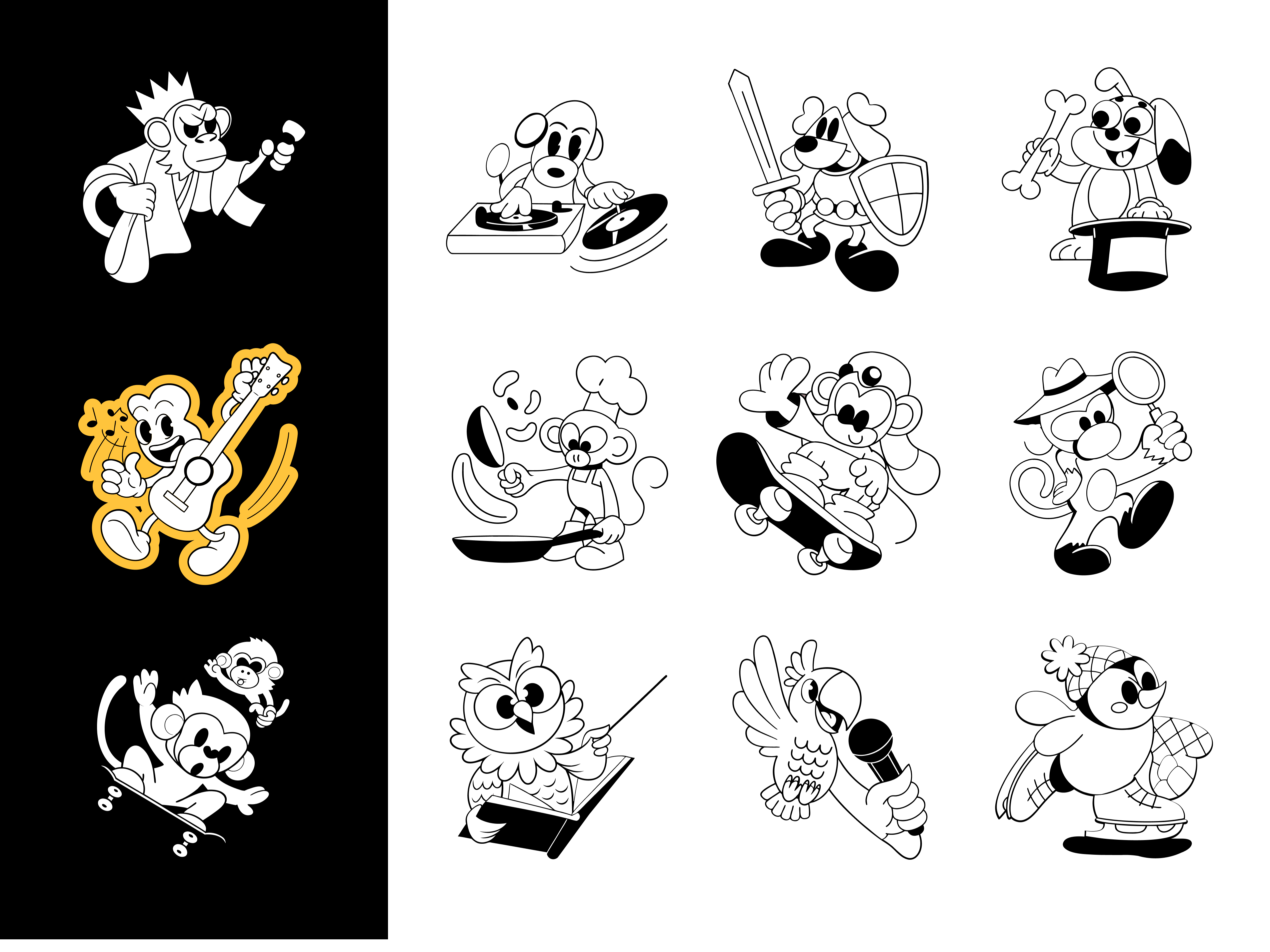 Fun Animal Mascot Characters – Vector Illustration Set 🐶🐵🦉🦜 animal logo animal mascot banner creative mascot fun mascot illustration mascot ninja mascot