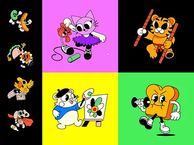 Vibrant Cartoon Mascots for Ballet, Kung Fu, Art & Fitness Fun art arts cartoon character creative mascot doodle illustration illustrations logo mascot vector