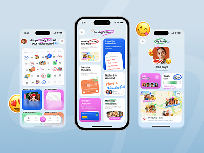 Planner Mobile App UI Design blue buildhabits dailyplanner designconcept digitalplanner emoji gassstudio goaltracker habittracker mobileappdesign pink plannerapp productivityapp sribble taskmanagement timemanagement uidesign uxui