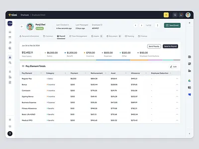 Tiimi – Details of Employee Payroll and Documents in HRM candidate company compensation document management employee enterprise saas hr management hrm human resources job organization management payment payroll product design recruitment saas platform salary management ui ux web app