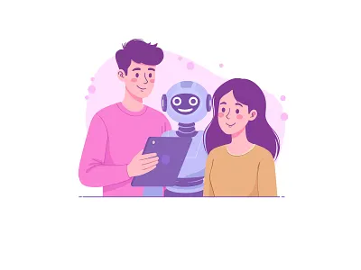 AI & Human Collaboration - Future of Work adobe illustrator ai artificial intelligence branding collaboration concept art digital transformation flat illustration future of work human ai illustration innovation moden robot startup teamwork tech vector