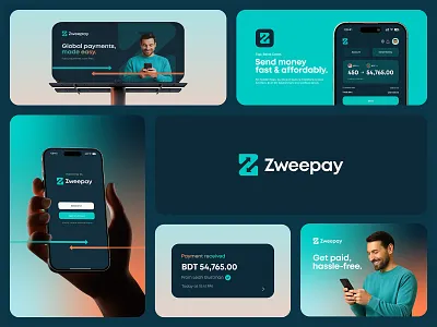 Zweepay Branding & UI – Global Payment App for Freelancers app ui arrow banking branding digital payments finance fintech global payments logo design mobile banking modern money transfer multi currency pay payment payment app send money startup ui visual identity
