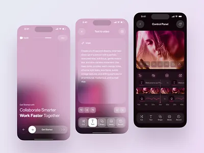 AI Video Generator Mobile App ai app ai video ai video creator ai video editor ai video maker app app design generation glassmorphism ui mobile mobile app text to video ui video editing video generatore