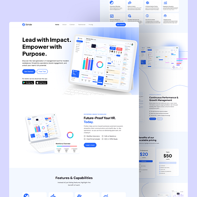 Stride HR SaaS Website—Modern Landing Page Redesign branding clean ui dashboard design designkast enterprise hr landing page illustration landing page landing page hr management landing page product design saas saas hr landing page ui uiux uiux design ux website