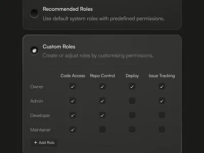Role permissions app design checkbox dark mode design figma permissions product design radio button saas ui uiux uiux design user experience user interface ux uxui web app web app design web application web design