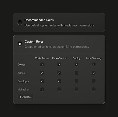 Role permissions app design checkbox dark mode design figma permissions product design radio button saas ui uiux uiux design user experience user interface ux uxui web app web app design web application web design