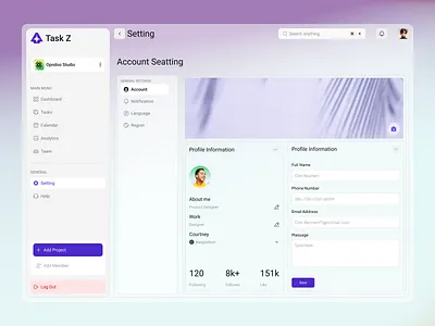 Settings Dashboard UI – Profile & Account Management design interface product service startup ui ux web