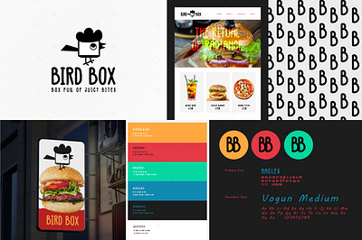 Birdbox – Bold Minimal Mascot Logo and Brand Style Guide bird branding bird logo branding clean logo fast food brand style fast food logo flat logo food industry logo food logo minimal branding minimal logo vibrant food logo