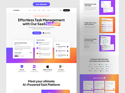 Task Management Platform UIUX Design activity custom code custom website management product project management saas saas website saas website redesign task task management team web design website