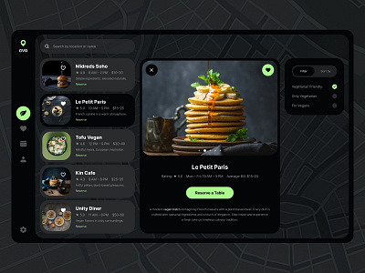 GVO – Vegetarian Restaurant Booking Platform ai app booking component dark figma google maps healthcare map mobile reserve saas startup ui user flow ux vegan vegetarian web design web3