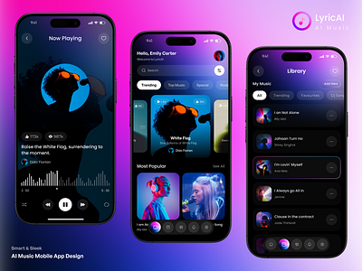 AI Music Mobile App Design ai ai music app ai music player app design dark ui interface mobile mobile application music app player playlist podcast product design spotify ui design uiux