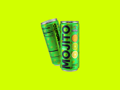 Mojito can 250ml 8.3oz aluminium can branding can cocktail design drink graphic design green identity illustration label lemon lime logotype mint mojito non alcohol package