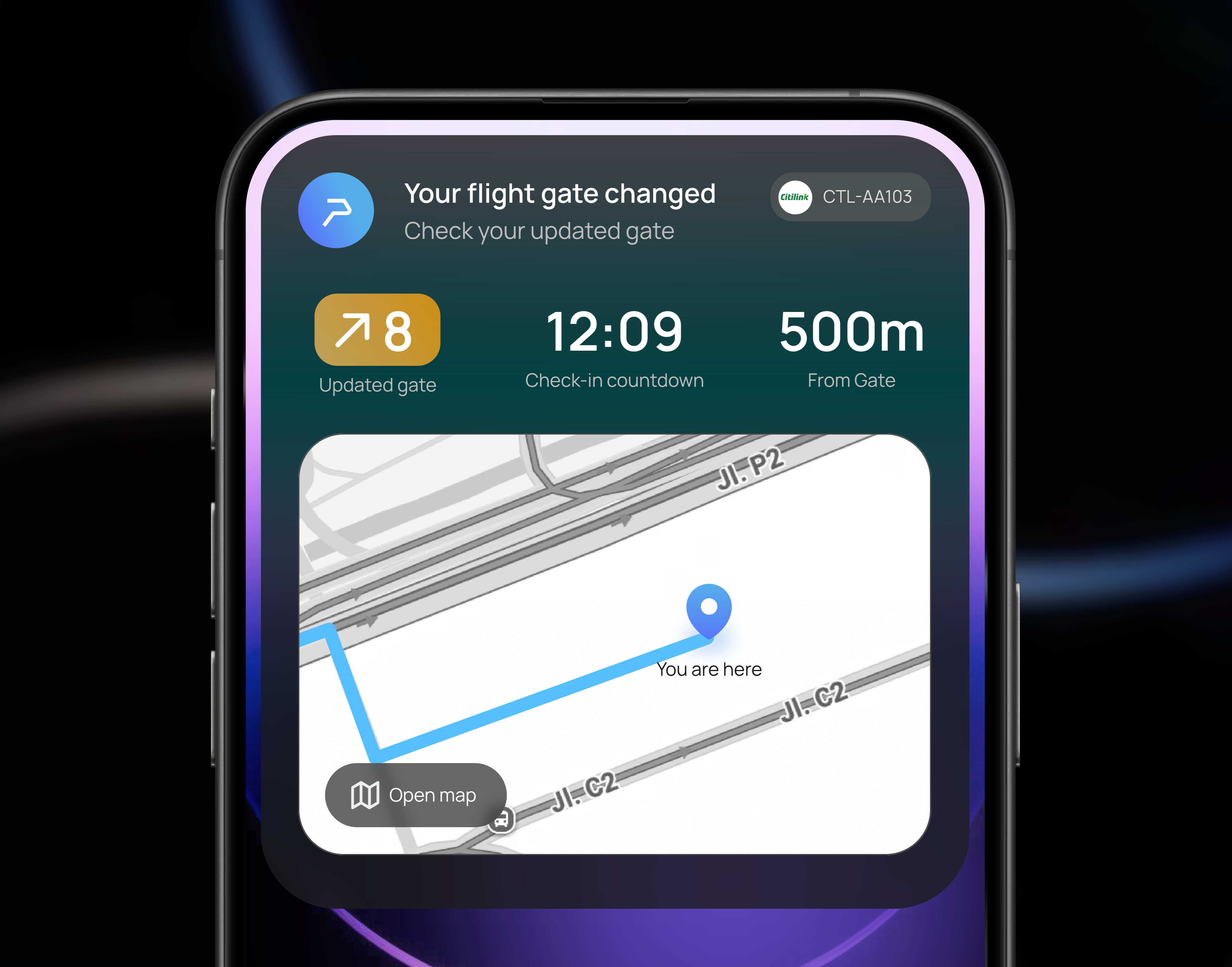 Planair - Plane reminder notification animation app ui application design b2c backswitch boarding notification boarding reminder design clean design digital product exploration framer mobile mobile design modern design notification design plane boarding design plane boarding reminder idea plane reminder ui ux