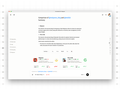 AI-Assistant for Telegram | Pt. 2 ai assistant aiux analytics chatbot ui dashboard design data visualization product design saas telegram ui ux