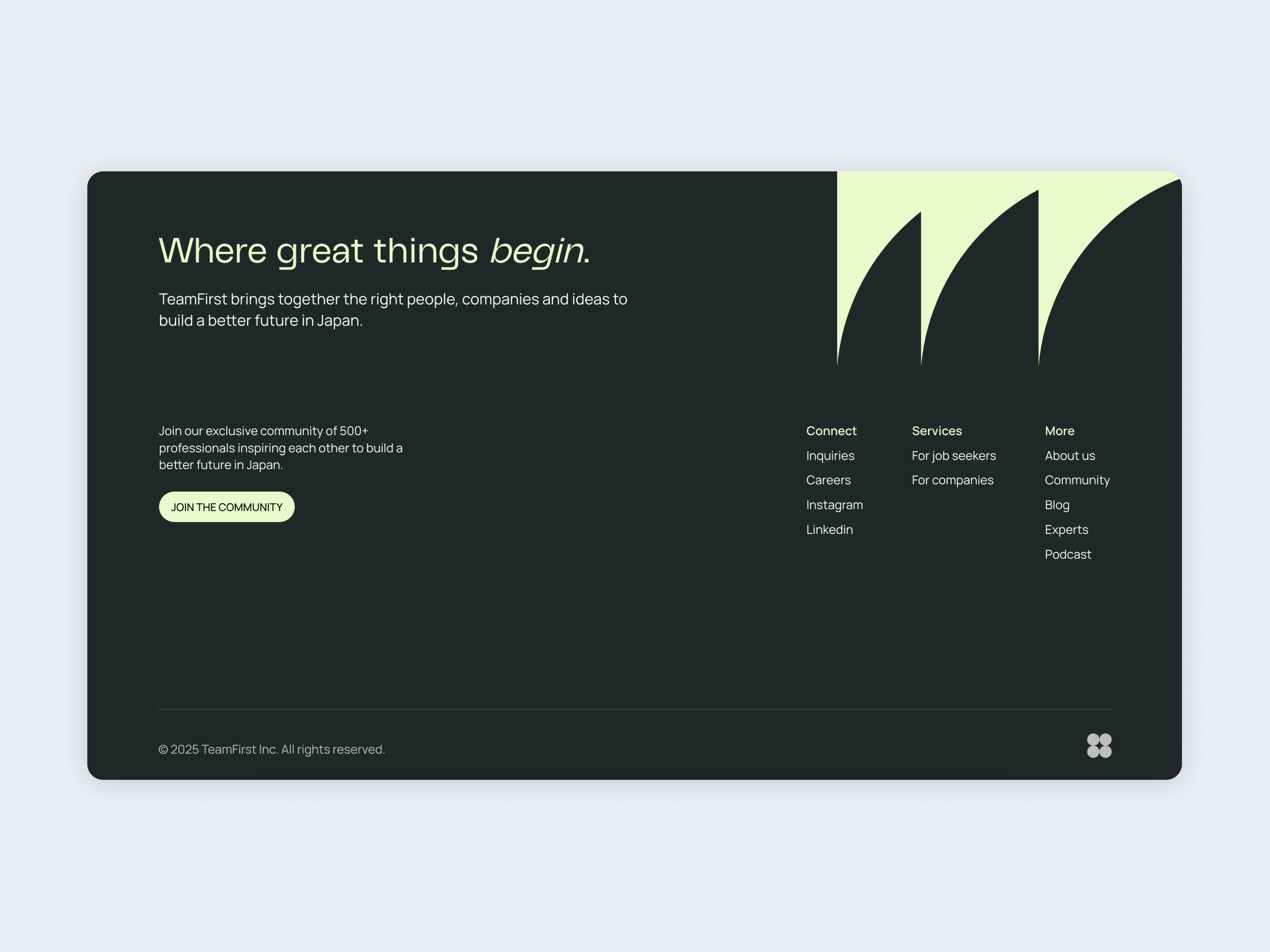 Web design - Footer for the TeamFirst website