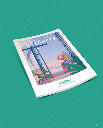 Holidays Stays 2025 Cover artwork couple cover design digital illustration digitalart holidays hotel illustration illustrator magazine old pop art roof sea september stay sunrise sunset view