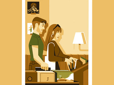 Hidden gems at the record store character collection couple geometric illustration music procreate record scene shelves store vintage vinyl