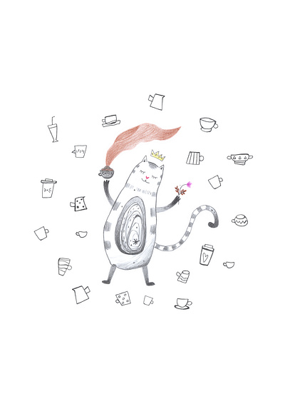 Greeting-Card /Postcard - Coffee and Cat Illustration 😺☕ animalillustration cats coffee coffeedrawing drawing graphic design greetingcard greetingcarddesign illustration pencildrawing pencilillustration postcard