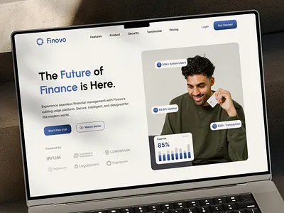 Finovo - Fintech Landing Page (Mockup) branding design web finance fintech graphic design homescreen illustration landing page motion graphics ui user experience user interface ux web design website