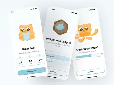Gamified Learning App — Results & Rewards app cat design mascot mobile app results rewards ui ux