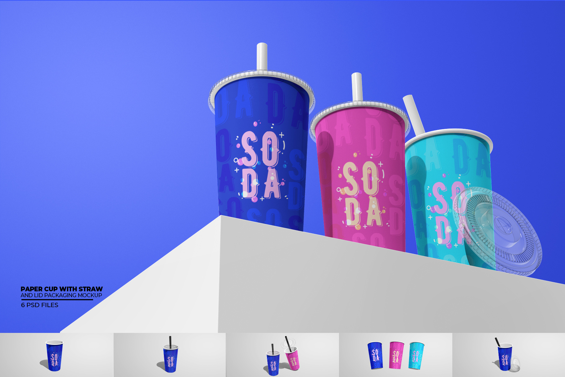 Paper cup with straw and lid mockup branding coffee graphic design logo soda take away