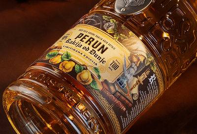 Perun - Quince Brandy bottle branding brandy design fantasy gin graphic design illustration label rakija rum slavic vintage vodka whiskey