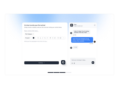 Open.cx - Onboarding Screen ai article assistant blue chat gradient interface light theme onboarding sky text formatting writing yc ycombinator