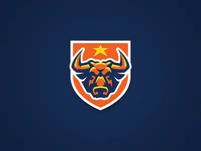Bull animal bison bull design energy lightning logo ox shield sport star strength team vector
