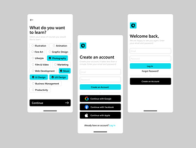 Mobile App Onboarding and Authentication Flow UI Design ui