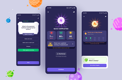 Quiz App UI Exploration dark theme darkmode illustration kids kids app kids ui leaderboard mobile app quiz scoreboards streak ui