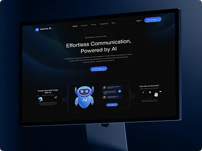 Aurora – AI Chatbot Landing Page Design ai chatbot ai landing page ai modern designer assistant chat bot chatbot chatbot designer inspiration interface landing landing page mobile app landing page ui ux designs user experience web web app web designer webdesign website