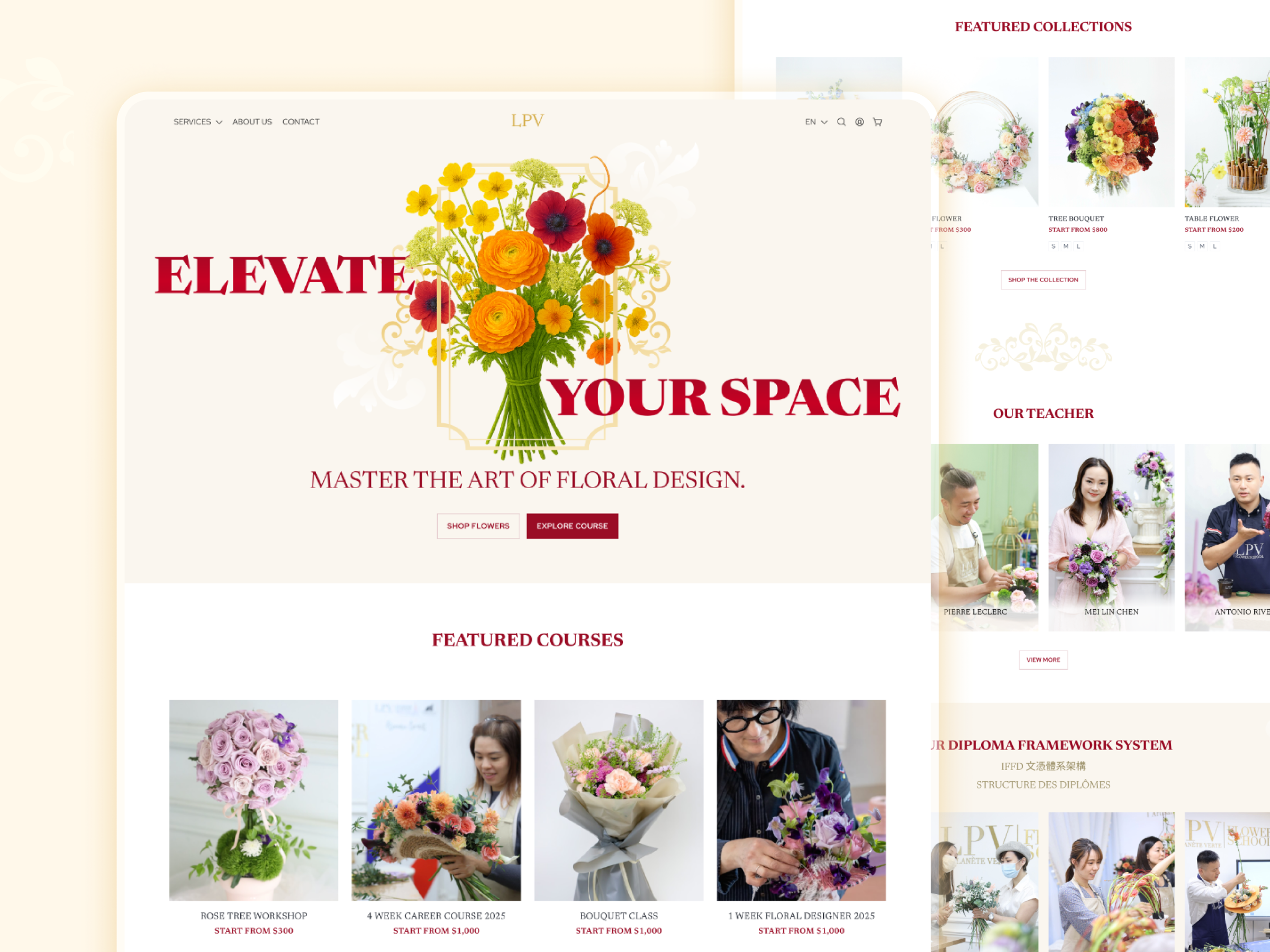 Floral Design Landing Page academy art artistic classic course design floral florist flower landing page ui ux web web design yellow