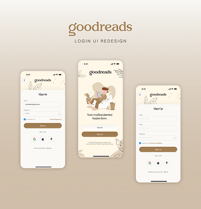 Goodreads iOS App – Login Screen Redesign app redesign goodreads redesign ios26 liquid glass login screen mobile app design reading app login ui ui ux