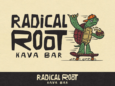 Radical Root bar bar logo beverage branding character cool florida graphic design illustration illustrative logo kava logo design mascot punk radical root skater summer turtle turtle logo