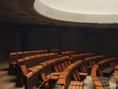 Architectural 3D Auditorium Render 3d 3d art 3d art work 3d auditorium 3d model 3d modelling 3d render 3d rendering 3d visual abstract architechture architect architectual auditorium architectual design auditorium design wood