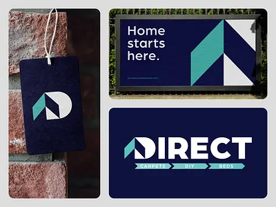 Direct Home Improvements arrow billboard branding diy home homeware house icon label logo mark negative space print design type